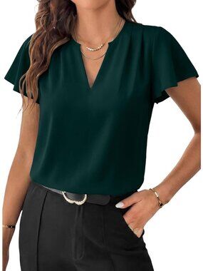 Women's T Shirts Blackish Green Polyester V Neck Classic Dressy Summer